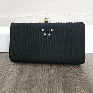 Vintage Black Clutch Evening Bag Purse Gold Hardware